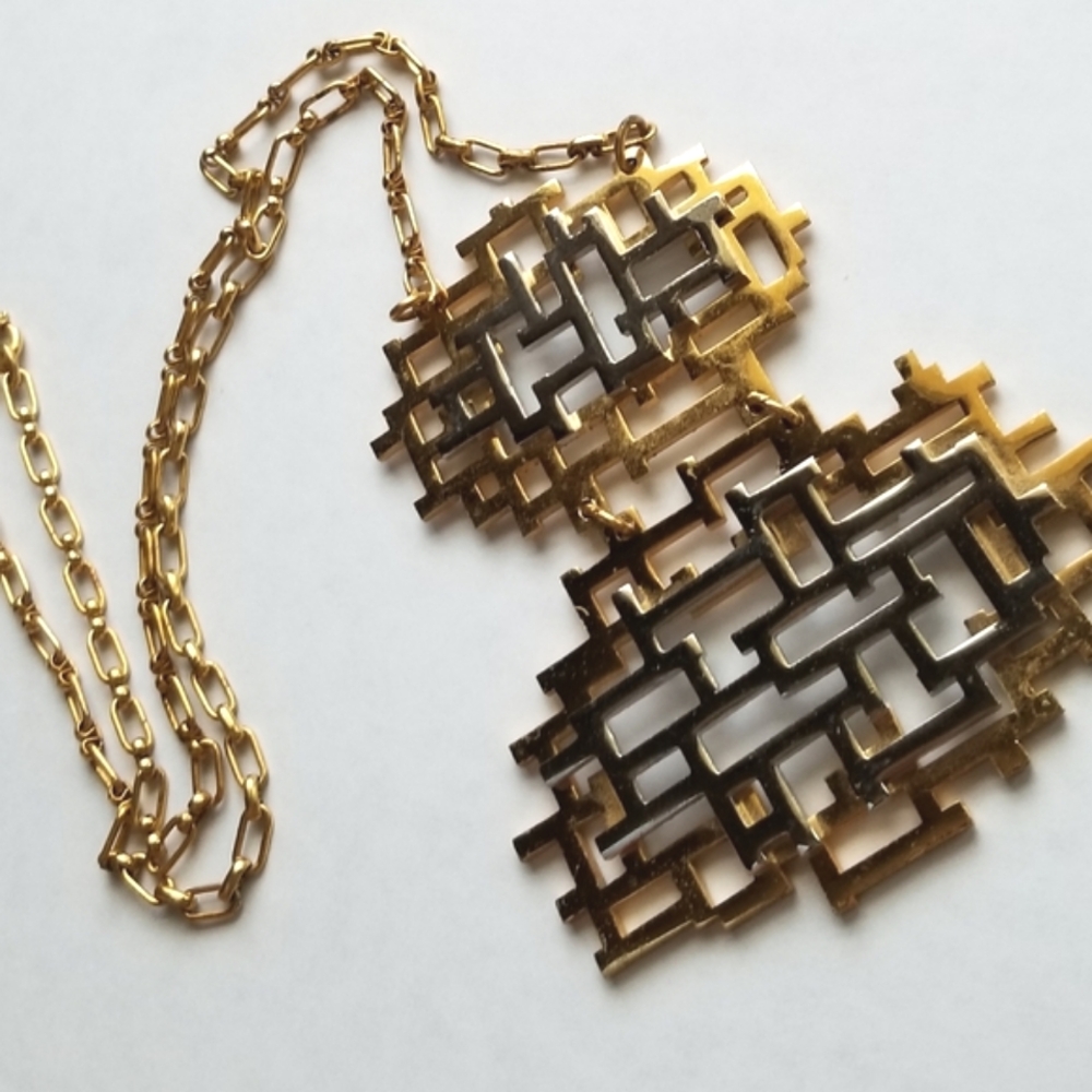 ❗Napier 70s Geometric Maze Gold Silver Pendant Statement Necklace❗